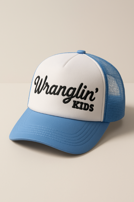 Wranglin’ Kids Trucker Hat – Blue & White