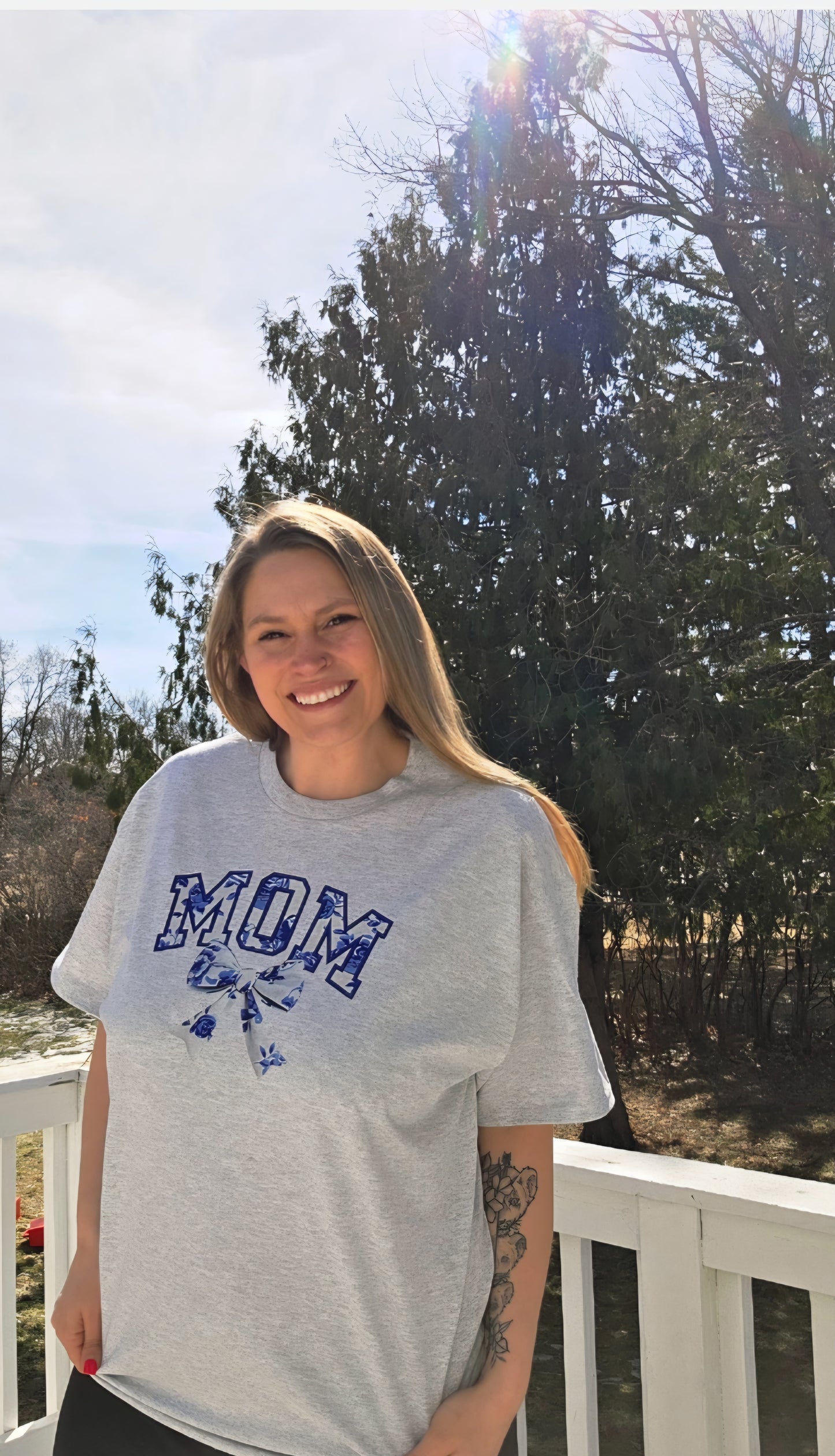 Blue Floral “MOM” Tee