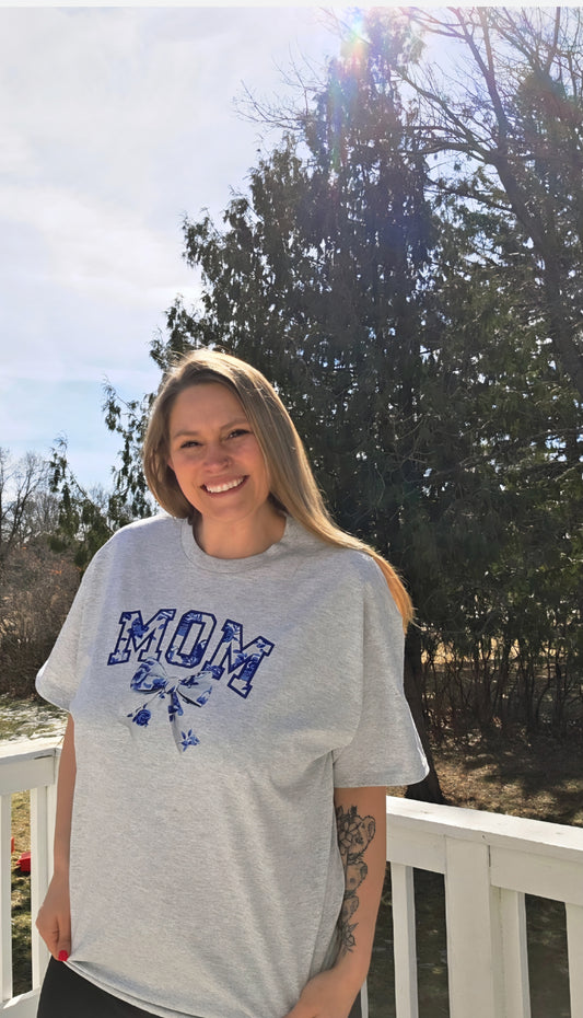 Blue Floral “MOM” Tee