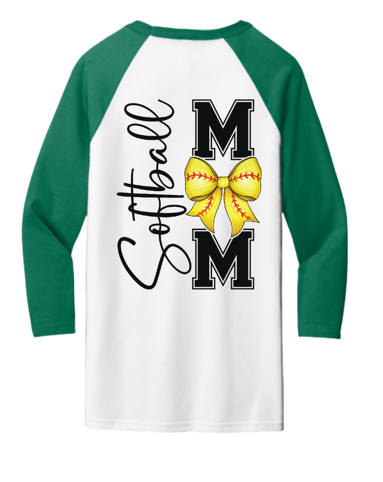 Softball Mom Bella Raglan Green Tee