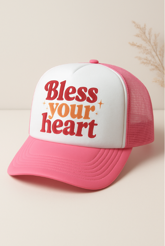 Bless Your Heart Trucker Hat – Pink & White
