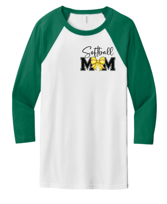 Softball Mom Bella Raglan Green Tee