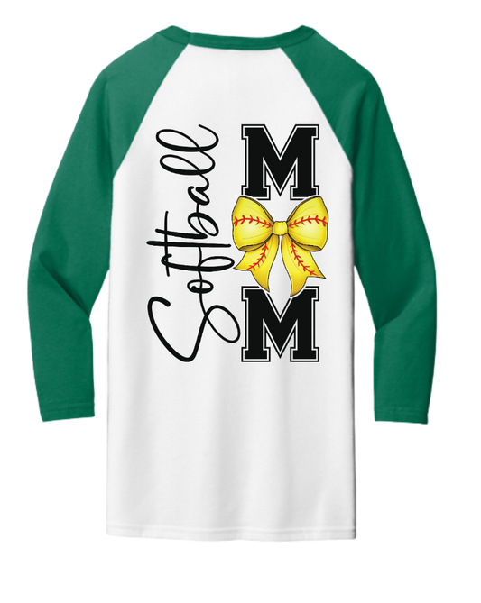Softball Mom Bella Raglan Green Tee